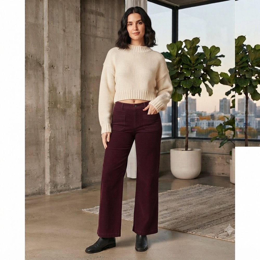 Faherty Stretch Cord Wide-Leg Patch Pocket Pants Merlot 27